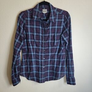 Converse One Star Plaid Blue Purple Long Sleeve Button Up Shirt Ladies Medium
